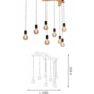 Steel And Wood E27 9-Light Hanging Light for Restaurants - Image 2