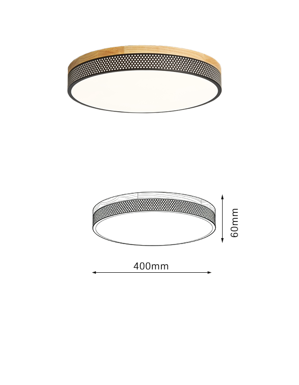 Modern Solid Wood Black Frame Round LED Ceiling Light - Image 3