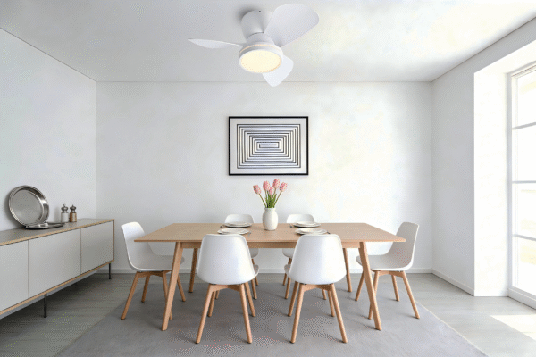 56cm Diameter 20cm Height Ceiling Fan Light - Black & White 3-Blade Contemporary Fan Lamp