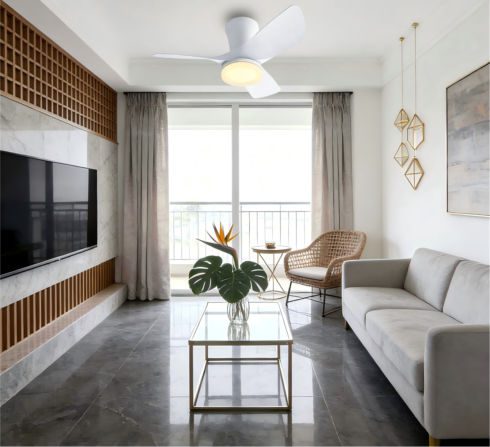 Stylish White Ceiling Fan Light - 3-Blade Contemporary Fan Lamp with Lighting - Image 1