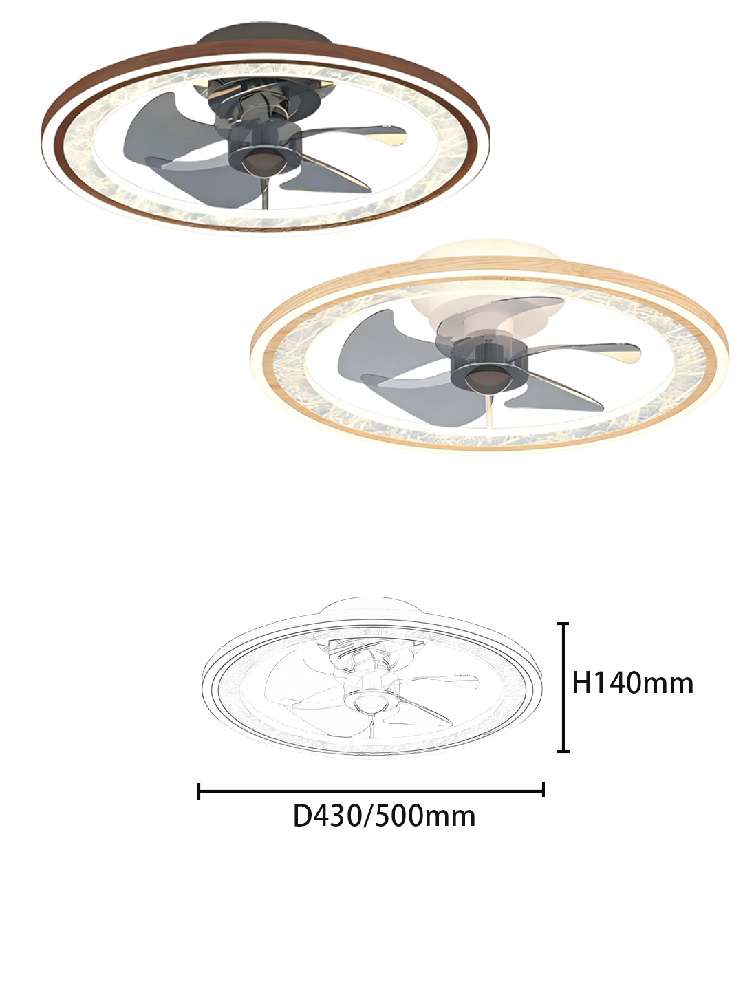 2-Size Ceiling Fan Light (D430/500mm) Remote Control Fan Lamp for Modern Interiors - Image 2