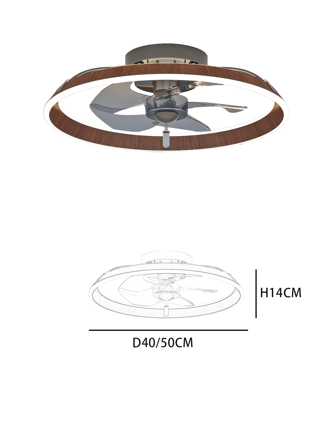 Wood Grain Luxury Ceiling Fan Light - Modern Round Design Fan Lamp with  Lighting - Image 2