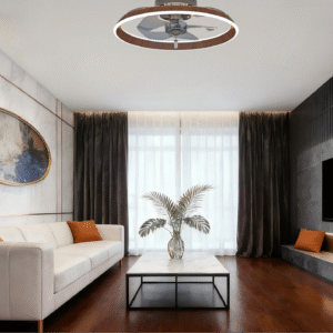 Wood Grain Luxury Ceiling Fan Light - Modern Round Design Fan Lamp with  Lighting
