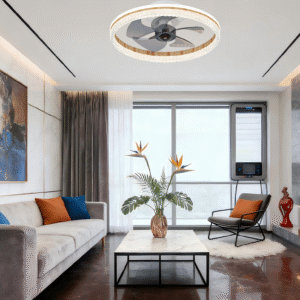 Crystal & Wood Grain Luxury Ceiling Fan Light - Elegant Round Design Fan Lamp