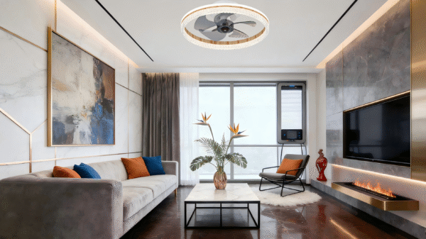 Crystal & Wood Grain Luxury Ceiling Fan Light - Elegant Round Design Fan Lamp