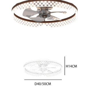 Luxury Round Ceiling Fan Light - Checkered Crystal Accent & Wood Trim, Stylish Fan Lamp with Lighting - Image 2