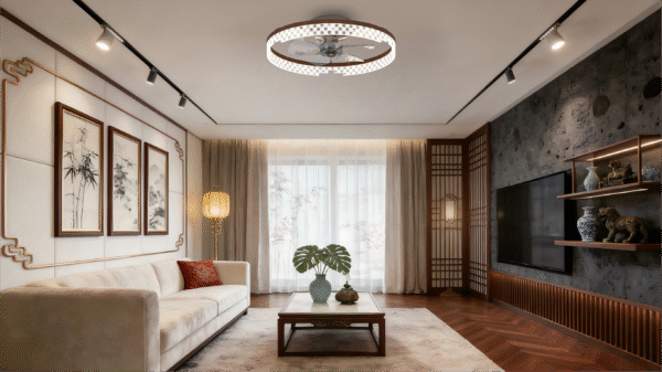 Luxury Round Ceiling Fan Light - Checkered Crystal Accent & Wood Trim, Stylish Fan Lamp with Lighting