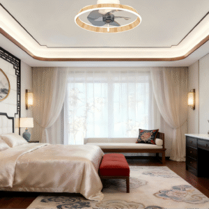 Elegant Wood-Rim Ceiling Fan Light - Minimalist Fan Lamp for Contemporary Interiors