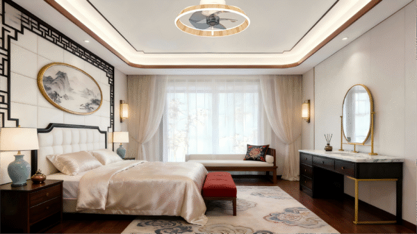 Elegant Wood-Rim Ceiling Fan Light - Minimalist Fan Lamp for Contemporary Interiors