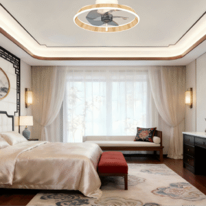 Elegant Wood-Rim Ceiling Fan Light - Minimalist Fan Lamp for Contemporary Interiors