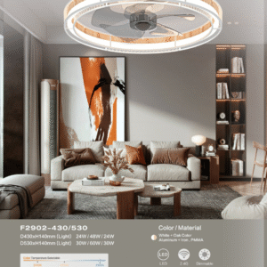 Luxury Round Ceiling Fan Light - Wood Accent & Crystal Trim, Stylish Fan Lamp - Image 3