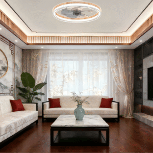 Luxury Round Ceiling Fan Light - Wood Accent & Crystal Trim, Stylish Fan Lamp