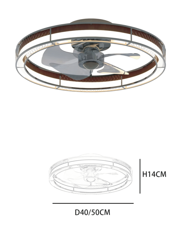 40/50cm Diameter Ceiling Fan Light - Elegant Quilted Rim & Wood Accent, Modern Fan Lamp for Interiors
