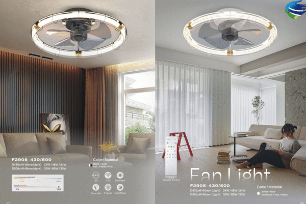 Elegant Round Ceiling Fan Light (D430/500mm) - 24W/30W,Control Fan Lamp for Modern Interiors