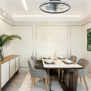 Sleek Round Ceiling Fan Light (Black) - Aluminum+Iron Construction, Stylish Fan Lamp for Contemporary Spaces