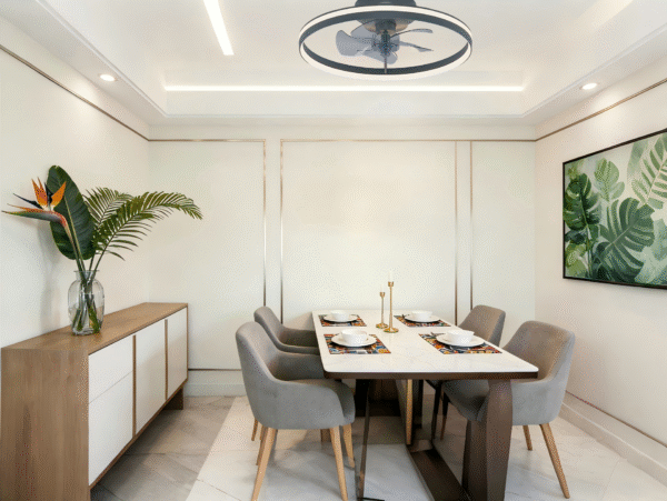 Sleek Round Ceiling Fan Light (Black) - Aluminum+Iron Construction, Stylish Fan Lamp for Contemporary Spaces