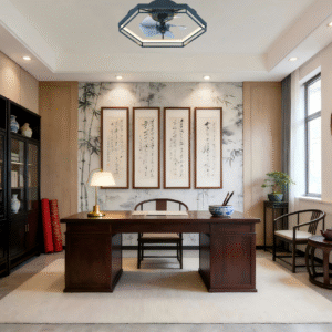 Octagonal Black Ceiling Fan Light (D450xH130mm) - 2.4G Remote Control, 30W/60W LED Fan Lamp