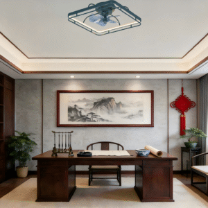 Modern Square Black Ceiling Fan Light - Iron+PMMA Construction,  Fan Lamp for Contemporary Spaces