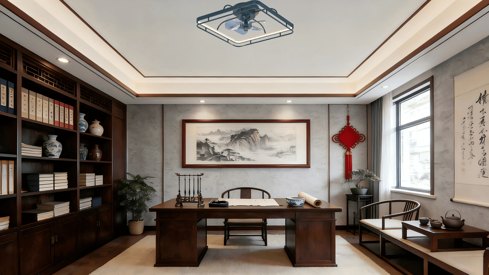 Modern Square Black Ceiling Fan Light - Iron+PMMA Construction,  Fan Lamp for Contemporary Spaces - Image 1