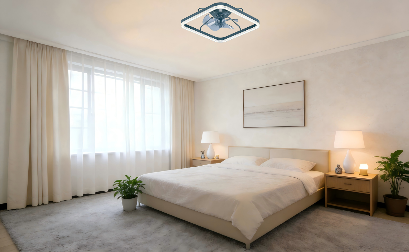 Modern Diamond Black Ceiling Fan Light - Aluminum+Iron Construction, Remote Control Fan Lamp for Home Offices - Image 1