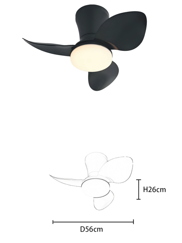 Modern Black & White Fan Light (D56xH26cm) - 3-Blade Stylish Fan Lamp for Home Interiors