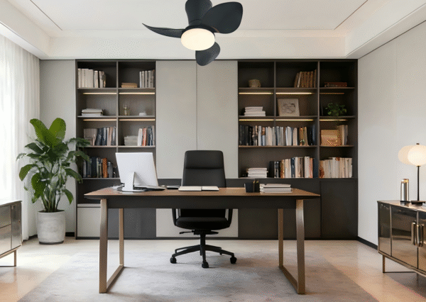 Modern Black & White Fan Light (D56xH26cm) - 3-Blade Stylish Fan Lamp for Home Interiors