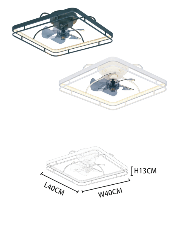 Modern Square Ceiling Fan Light (L40xW40cm) - Compact Design, Stylish Fan Lamp for Bedrooms & Living Areas