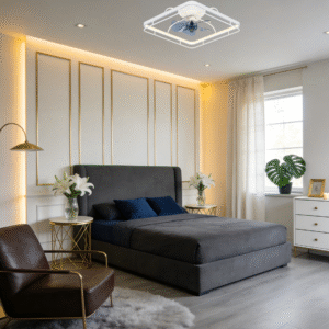 Modern Square Ceiling Fan Light (L40xW40cm) - Compact Design, Stylish Fan Lamp for Bedrooms & Living Areas