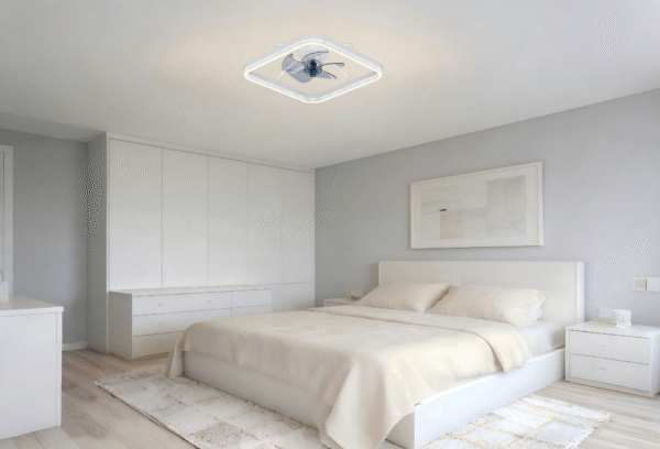 Minimalist White Ceiling Fan Light - 30W-60W LED, Elegant Fan Lamp for Contemporary Spaces