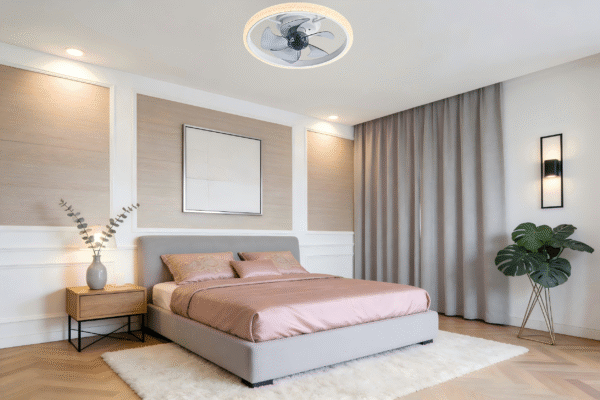 Luxury Round Ceiling Fan Light  - Textured Accent, Modern Fan Lamp for Contemporary Spaces