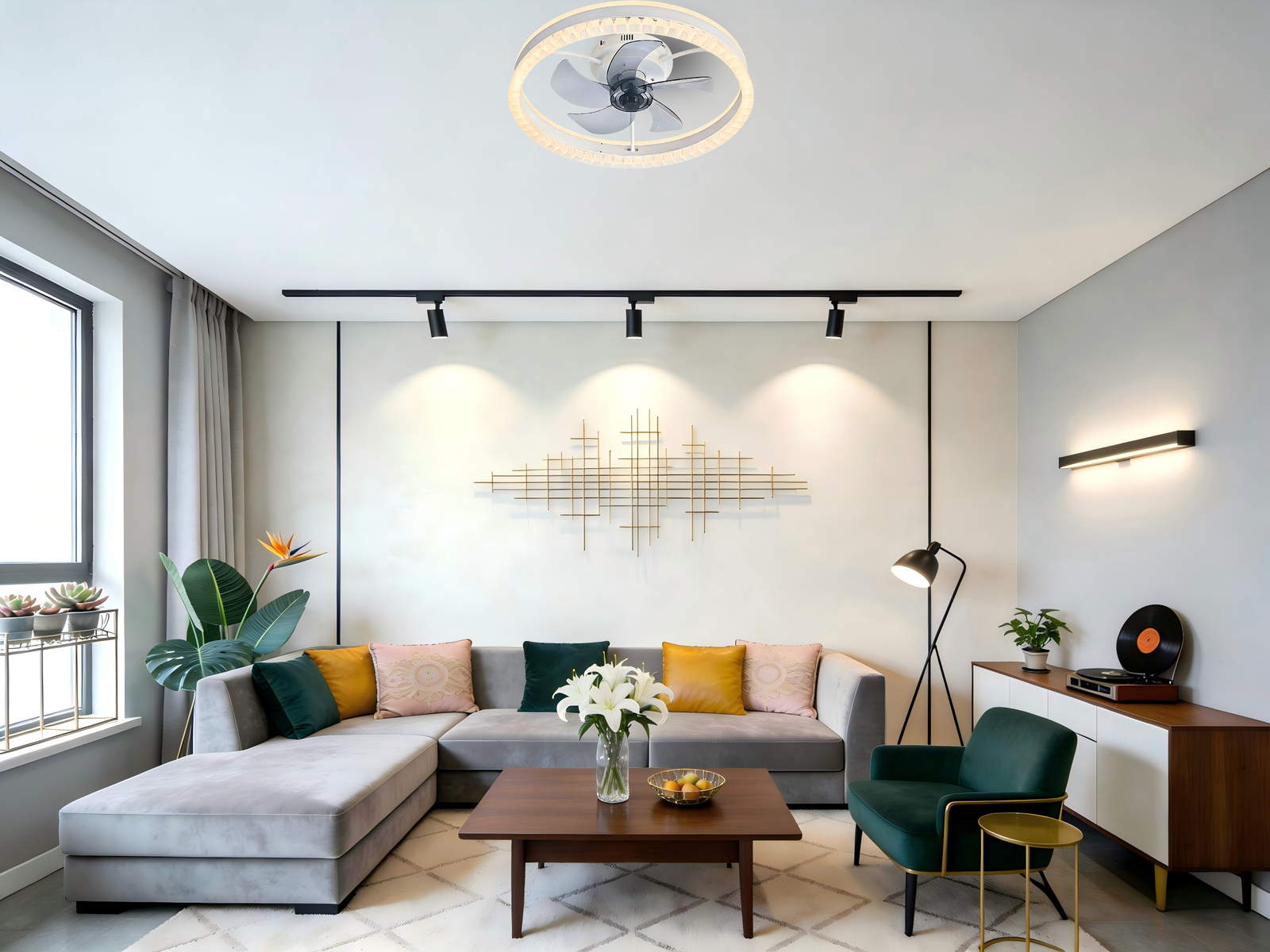 Modern Round Ceiling Fan Light (White/Black) - 20W-56W LED, Quiet DC Motor Fan Lamp for Bedroom Spaces - Image 1