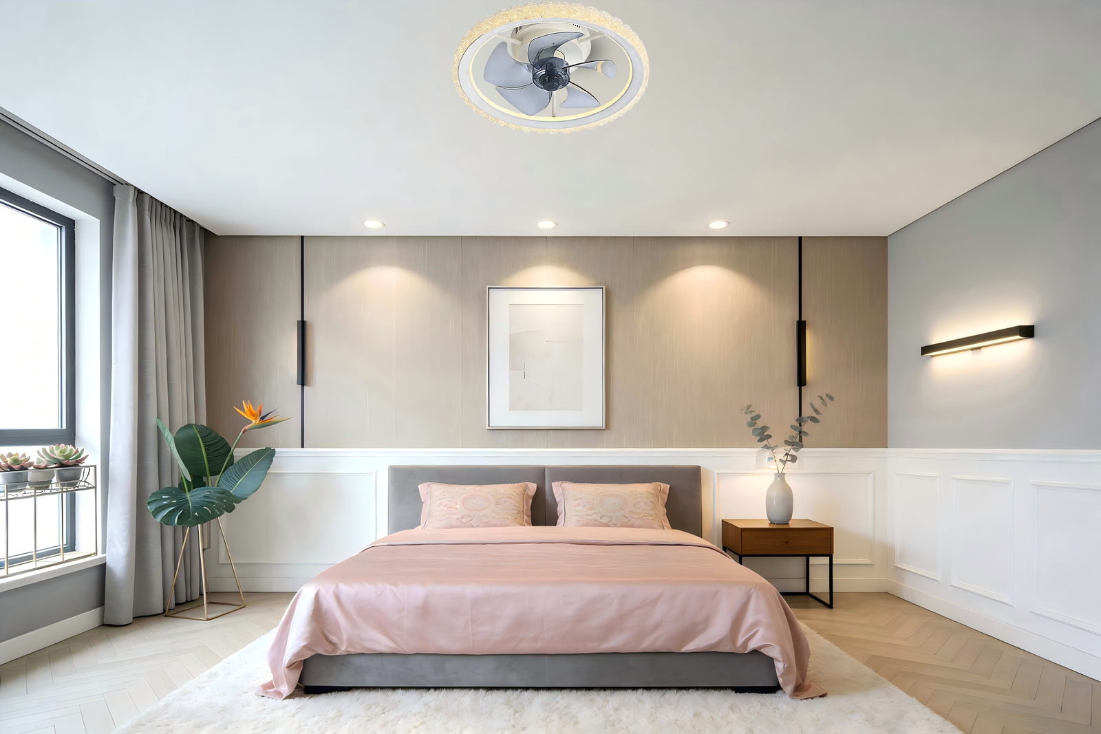 Luxury Round Ceiling Fan Light ( Lace Trim) - Modern Design, Fan Lamp for Luxury Bedroom Spaces - Image 1