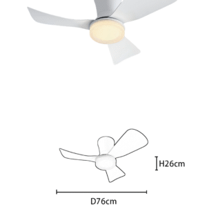 76cm Diameter 26cm Height Fan Light - White Contemporary 3-Blade Fan Lamp - Image 2
