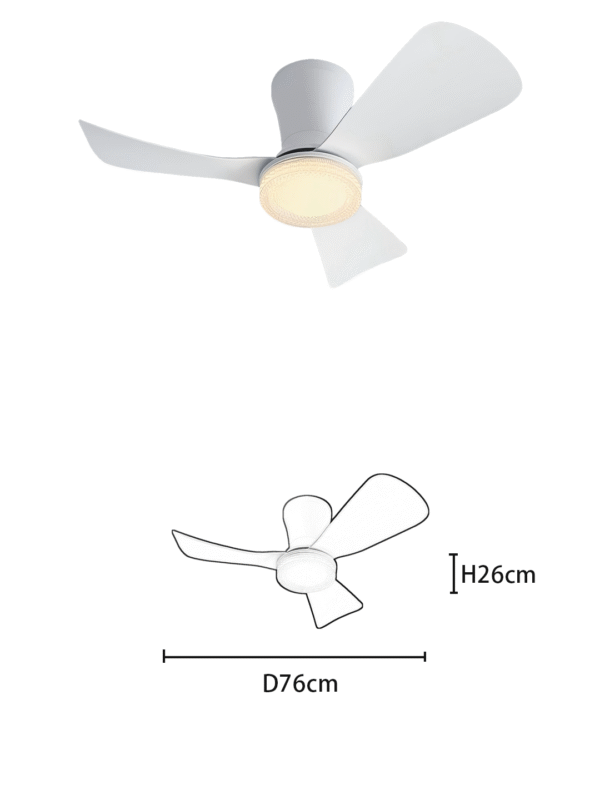 76cm Diameter 26cm Height Fan Light - White Contemporary 3-Blade Fan Lamp