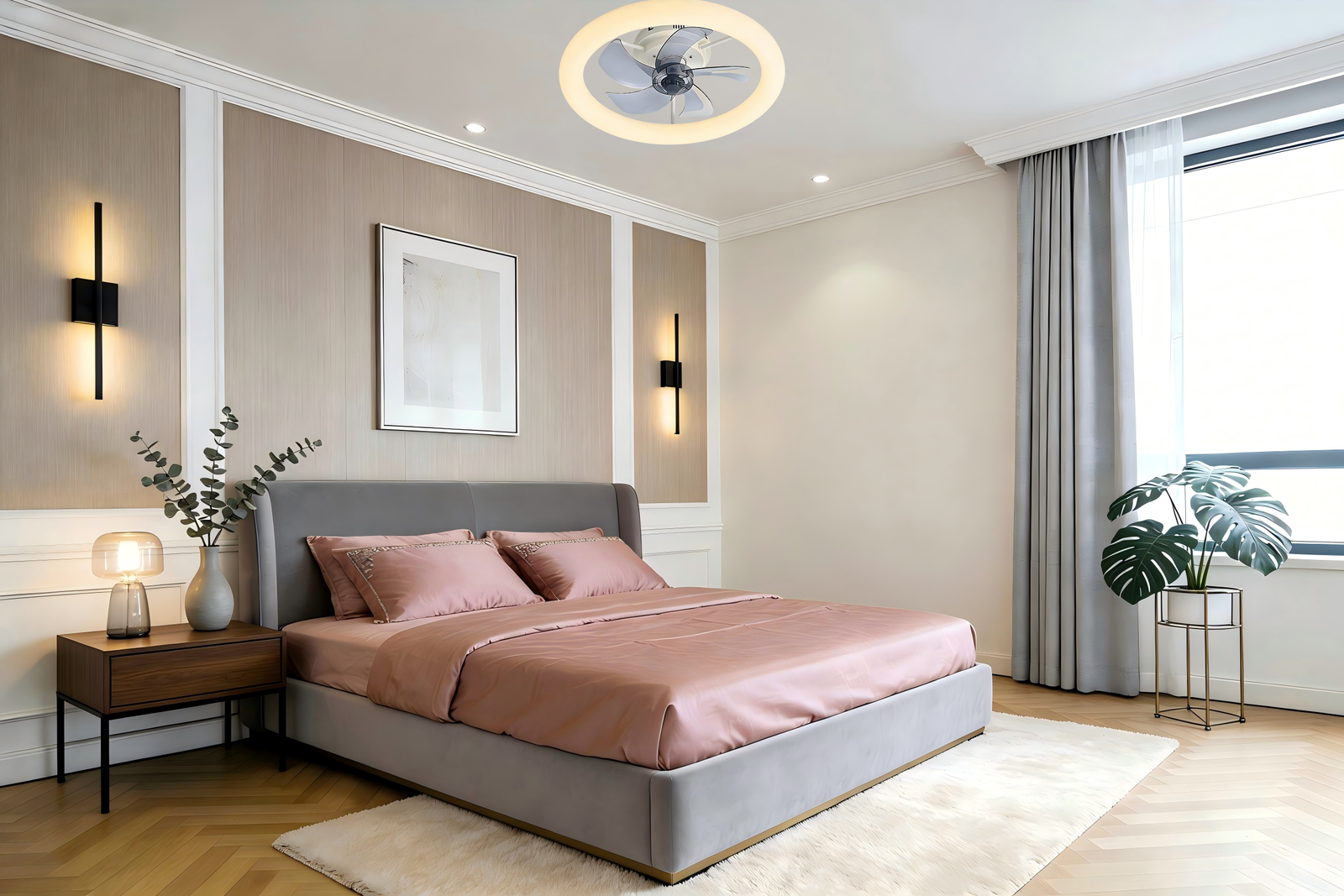 Modern Round Ceiling Fan Light - DC Motor, Reversible 6-Speed Design, Stylish Fan Lamp for Bedroom Interiors - Image 1