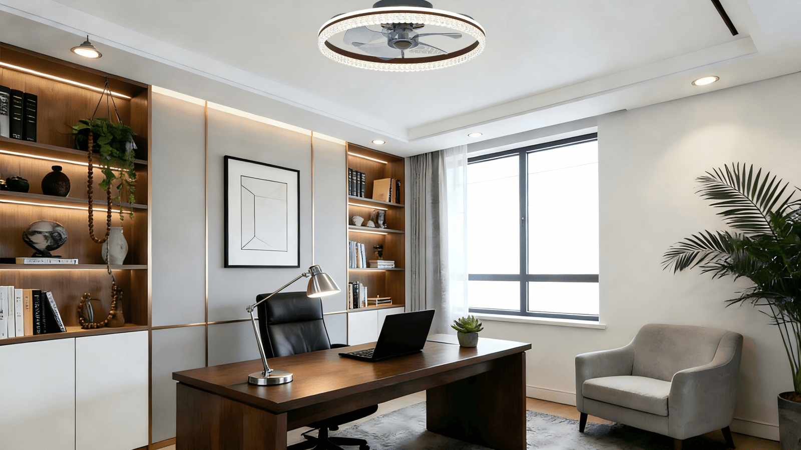 Elegant Round Ceiling Fan Light (D400/500mm) - Dual-Tone Design, Functional Fan Lamp for Bedrooms & Home Offices - Image 1