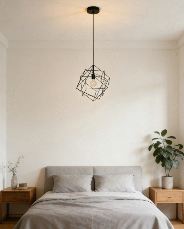Modern Geometric Wire Frame Pendant Light - Black Industrial Artistic Hanging Lamp for Dining Room/Kitchen Island