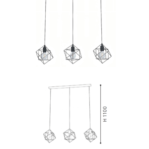3-Light Geometric Wire Frame Pendant Light - Black Industrial Hanging Lamp for Kitchen Island/Dining Room - Image 2