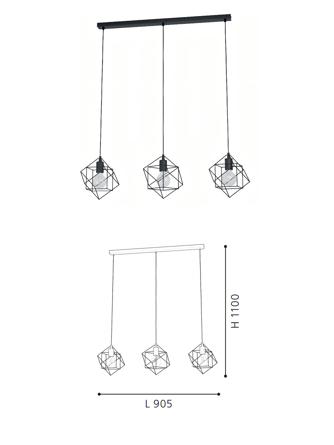 3-Light Geometric Wire Frame Pendant Light - Black Industrial Hanging Lamp for Kitchen Island/Dining Room - Image 2