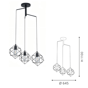 3-Light Adjustable Arm Geometric Pendant Lamp - Black Industrial Wire Frame Hanging Light for Dining/Kitchen - Image 2