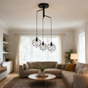 3-Light Adjustable Arm Geometric Pendant Lamp - Black Industrial Wire Frame Hanging Light for Dining/Kitchen