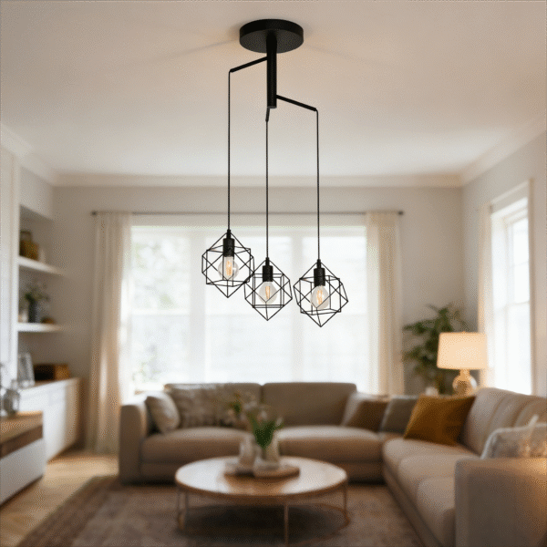 3-Light Adjustable Arm Geometric Pendant Lamp - Black Industrial Wire Frame Hanging Light for Dining/Kitchen