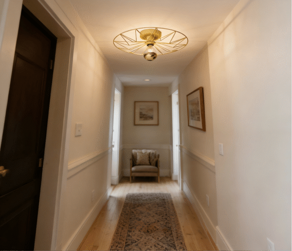 Modern Gold Geometric Semi-Flush Mount Ceiling Light - Starburst Design Metal Fixture for Hallway/Bedroom