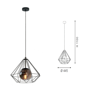 Modern Black Geometric Wire Frame Pendant Light - Diamond-Shaped Industrial Hanging Lamp for Kitchen/Dining Room - Image 2