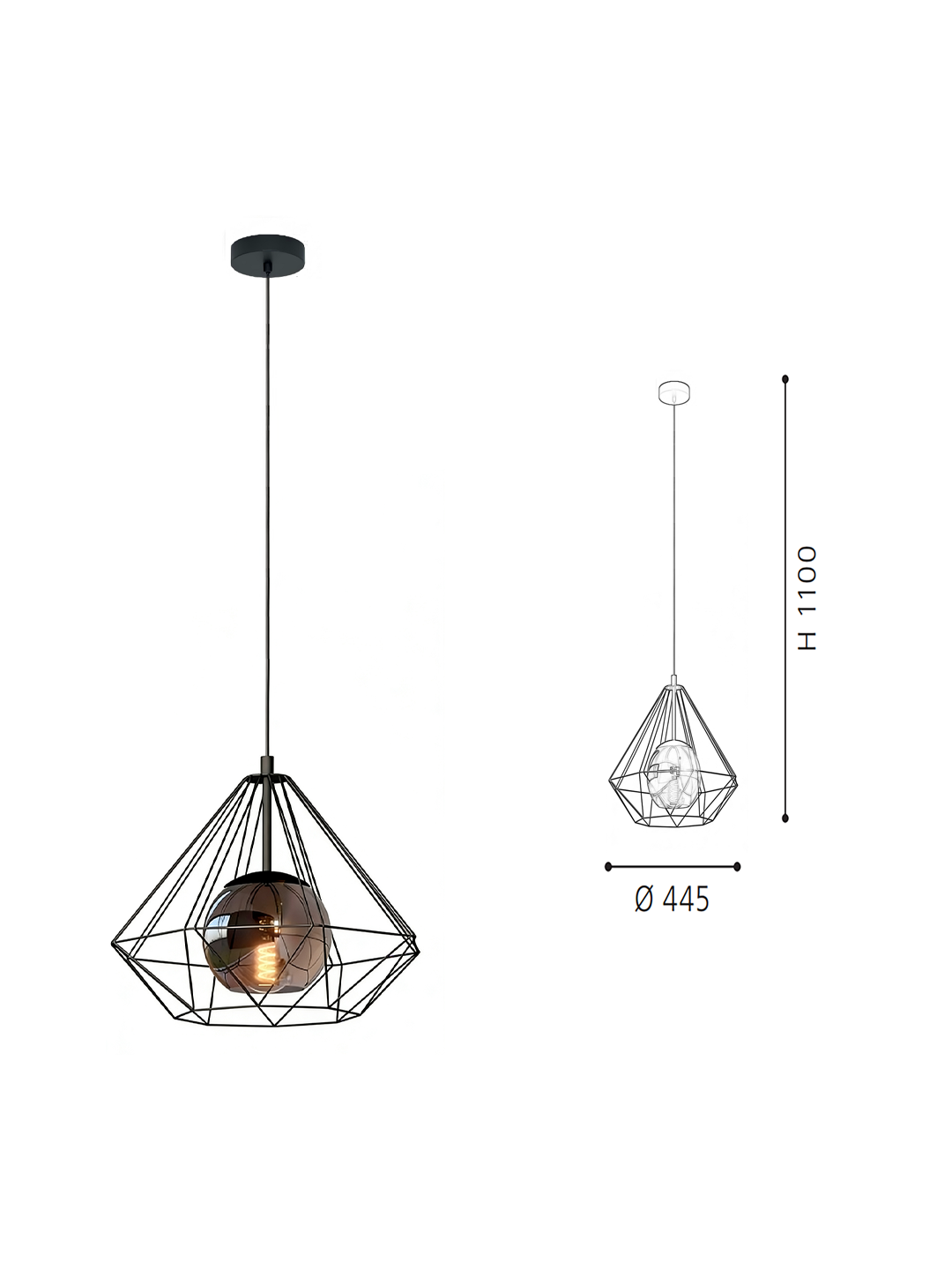 Modern Black Geometric Wire Frame Pendant Light - Diamond-Shaped Industrial Hanging Lamp for Kitchen/Dining Room - Image 2