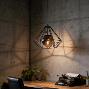 Modern Black Geometric Wire Frame Pendant Light - Diamond-Shaped Industrial Hanging Lamp for Kitchen/Dining Room