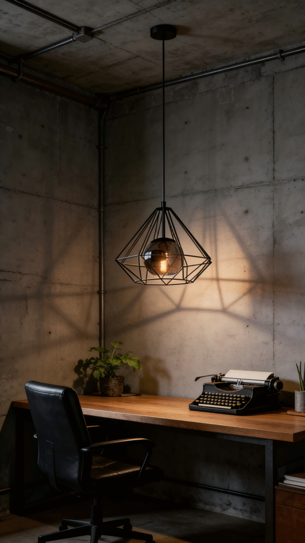 Modern Black Geometric Wire Frame Pendant Light - Diamond-Shaped Industrial Hanging Lamp for Kitchen/Dining Room