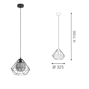 Black Geometric Wire Frame Pendant Light - Industrial Diamond-Shaped Hanging Lamp with Glass Shade for Dining/Kitchen - Image 2