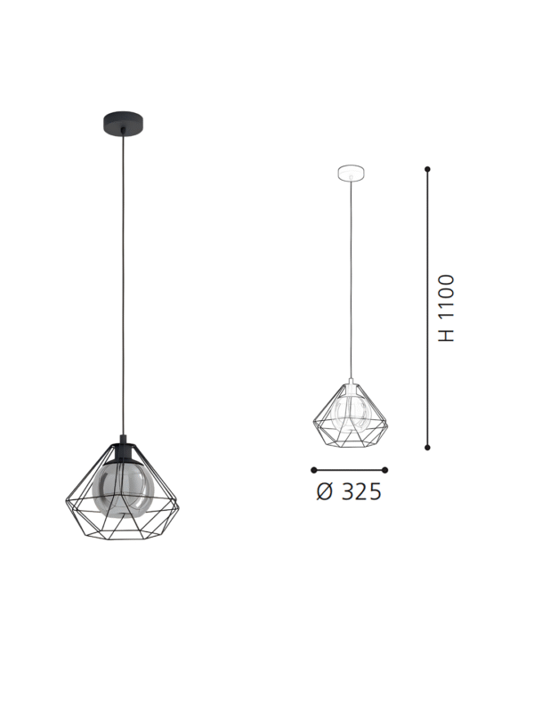 Black Geometric Wire Frame Pendant Light - Industrial Diamond-Shaped Hanging Lamp with Glass Shade for Dining/Kitchen