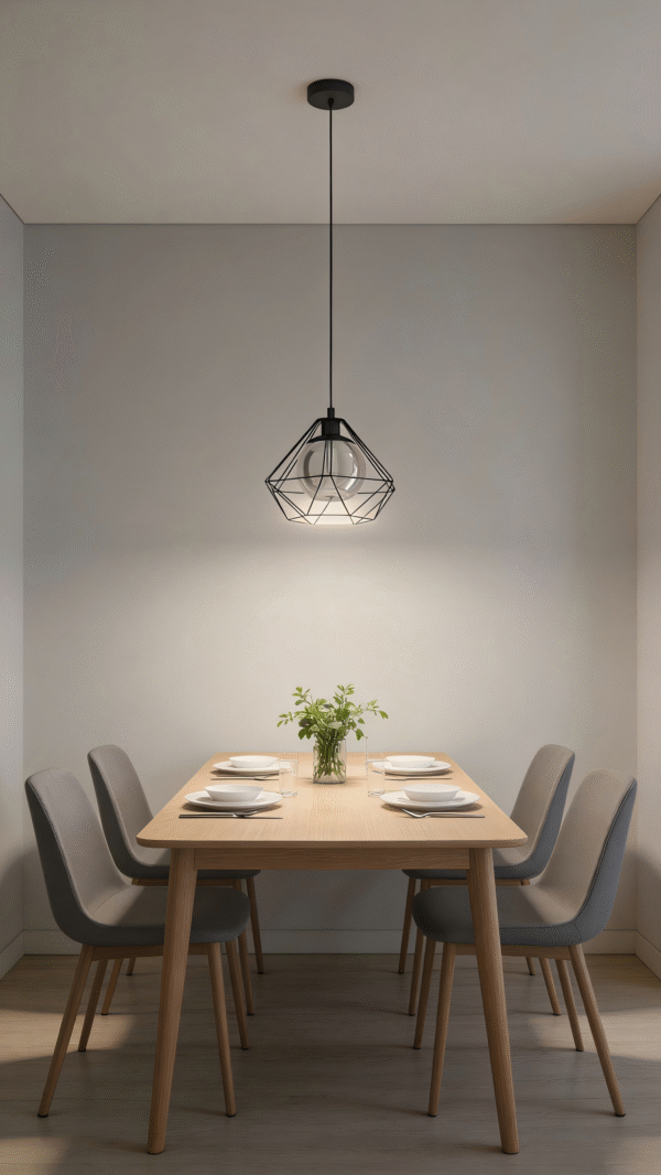 Black Geometric Wire Frame Pendant Light - Industrial Diamond-Shaped Hanging Lamp with Glass Shade for Dining/Kitchen